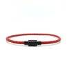 Me1610 -Red genuine Braided leather Bracelet with Silver Lock Steel